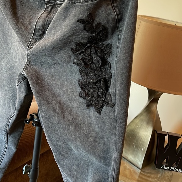 Light Gray Jeans with Black Flower Patch on left side - Picture 2 of 4